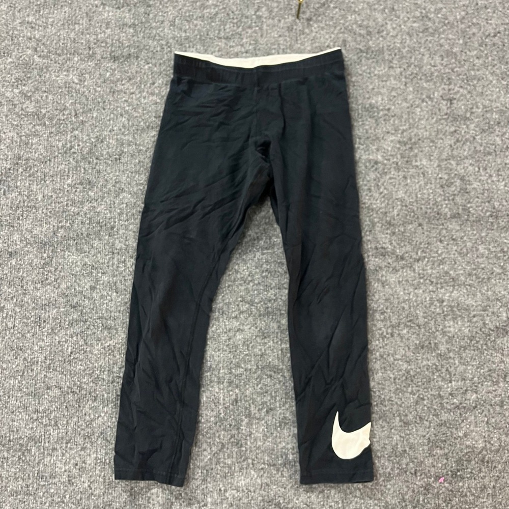 Nike Leggings Womens Size S Black Cropped Athletic Gym Swoosh Logo Stretch